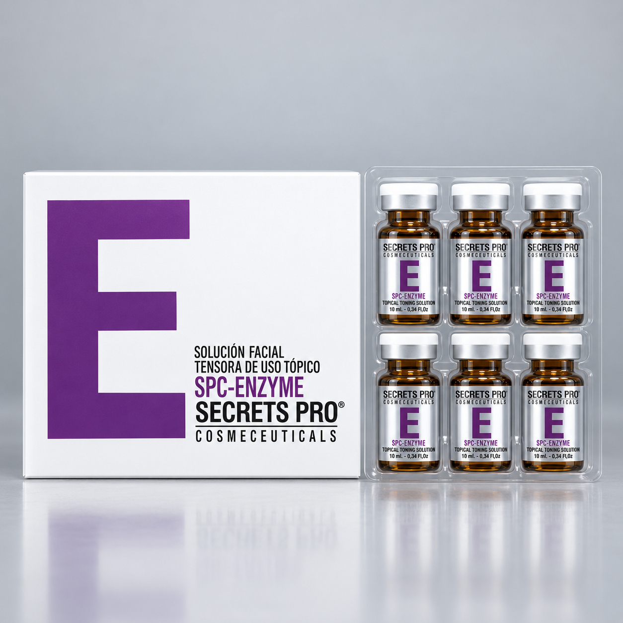 Productos 4 SPC-ENZYME de Secrets Pro: caja y seis viales de 10 ml