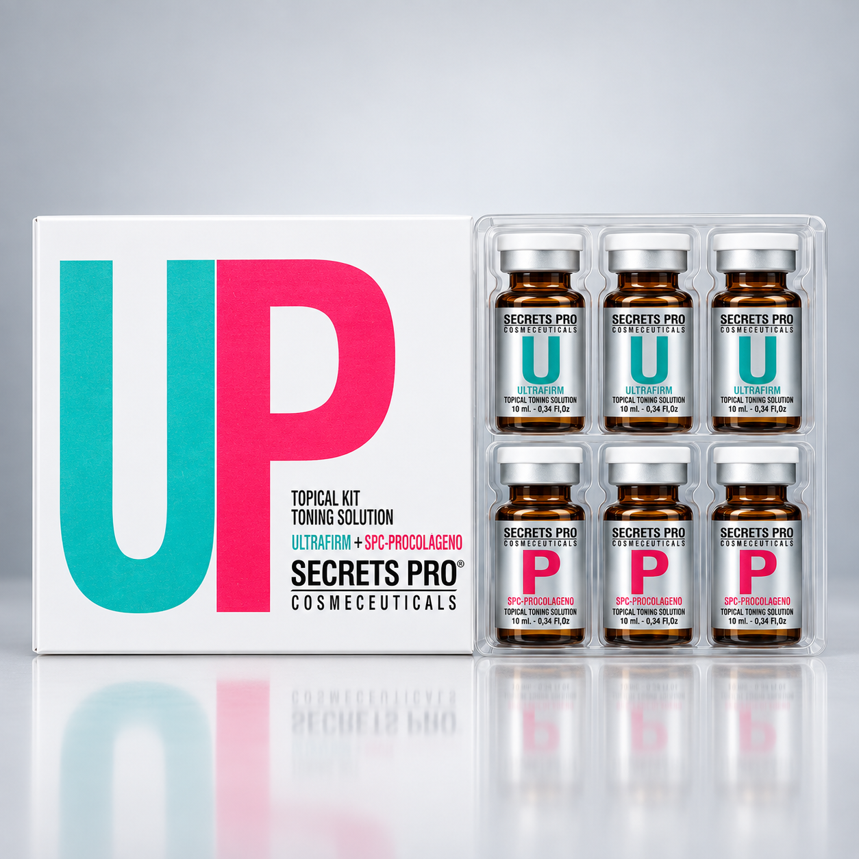 Productos 5 PROTOCOLO UP de Secrets Pro: caja y seis viales de 10 ml