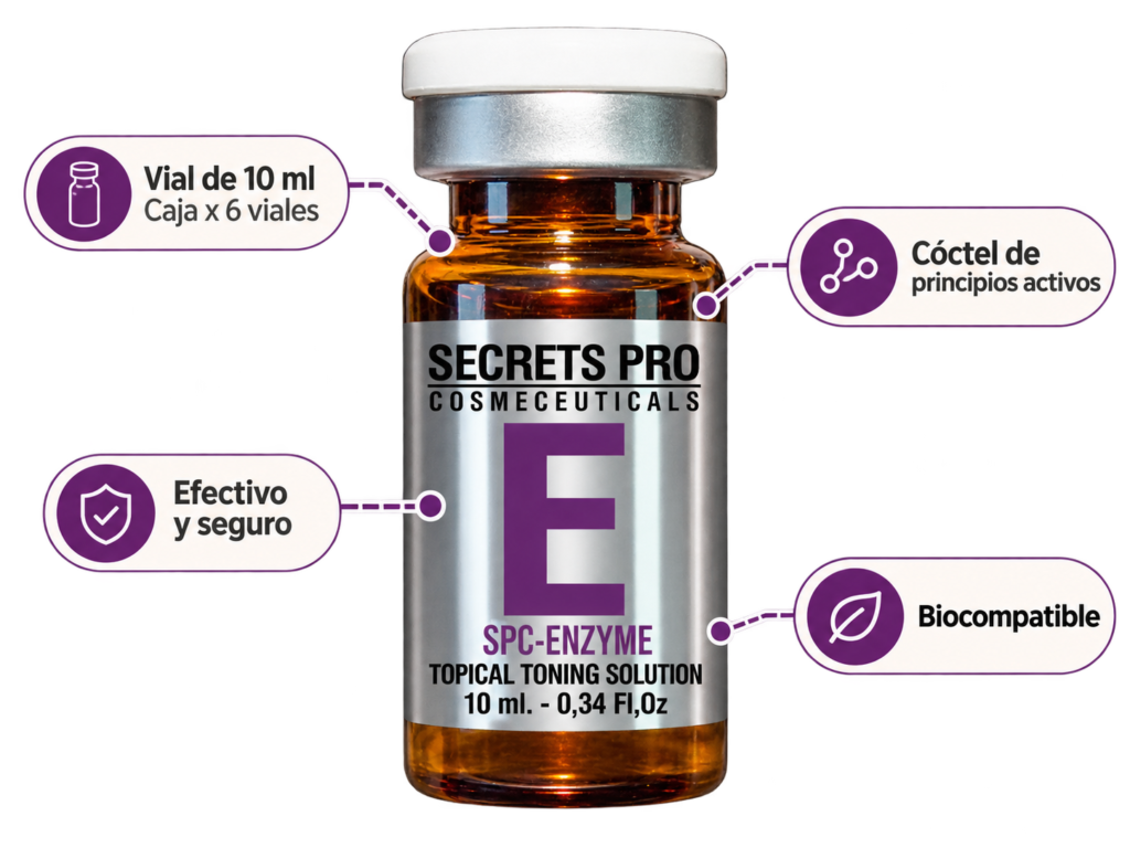 Vial SPC-ENZYME de Secrets Pro, presentación de 10 ml en caja de 6 viales