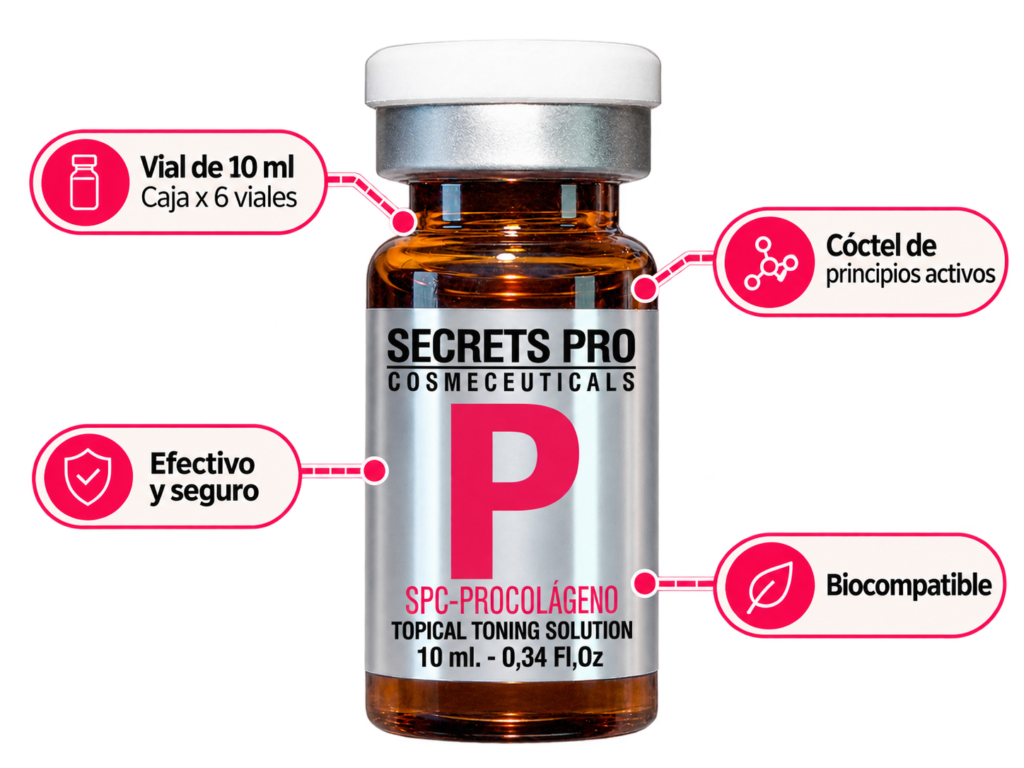 Vial SPC-PROCOLAGENO de Secrets Pro, presentación de 10 ml en caja de 6 viales